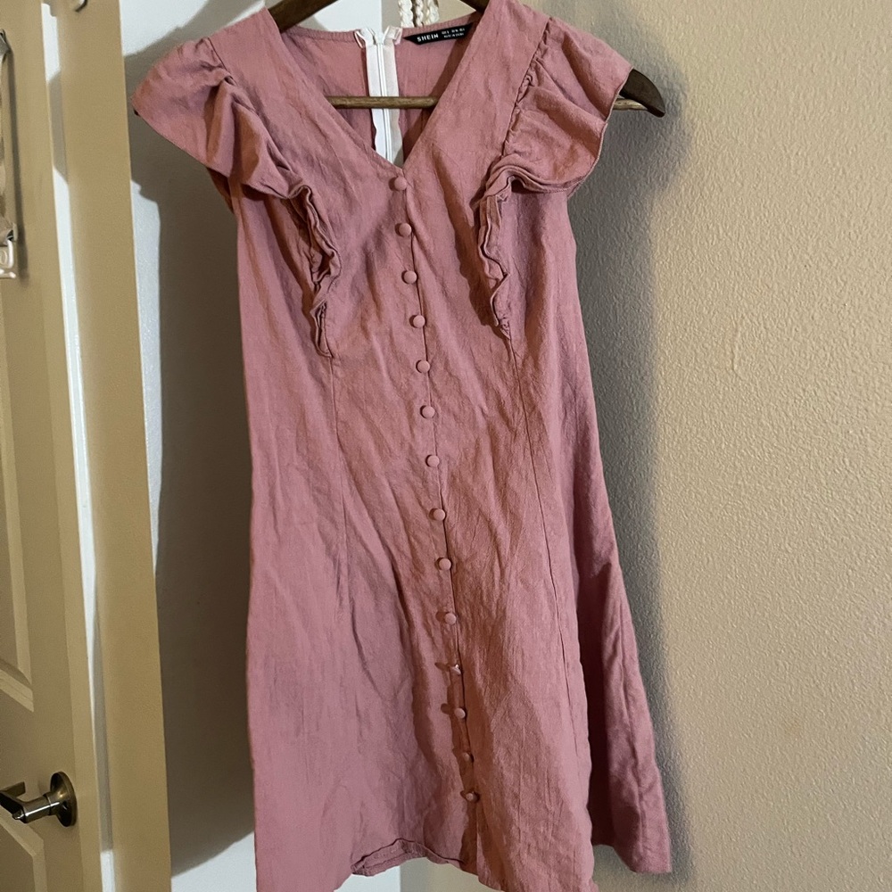 SheIn Pink Ruffle Button Down Dress